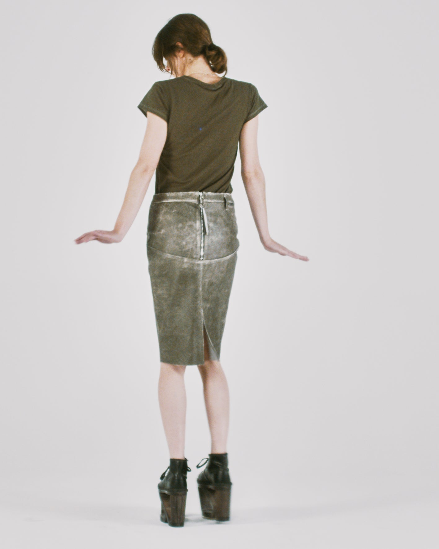 Distressed Leather Pencil Skirt