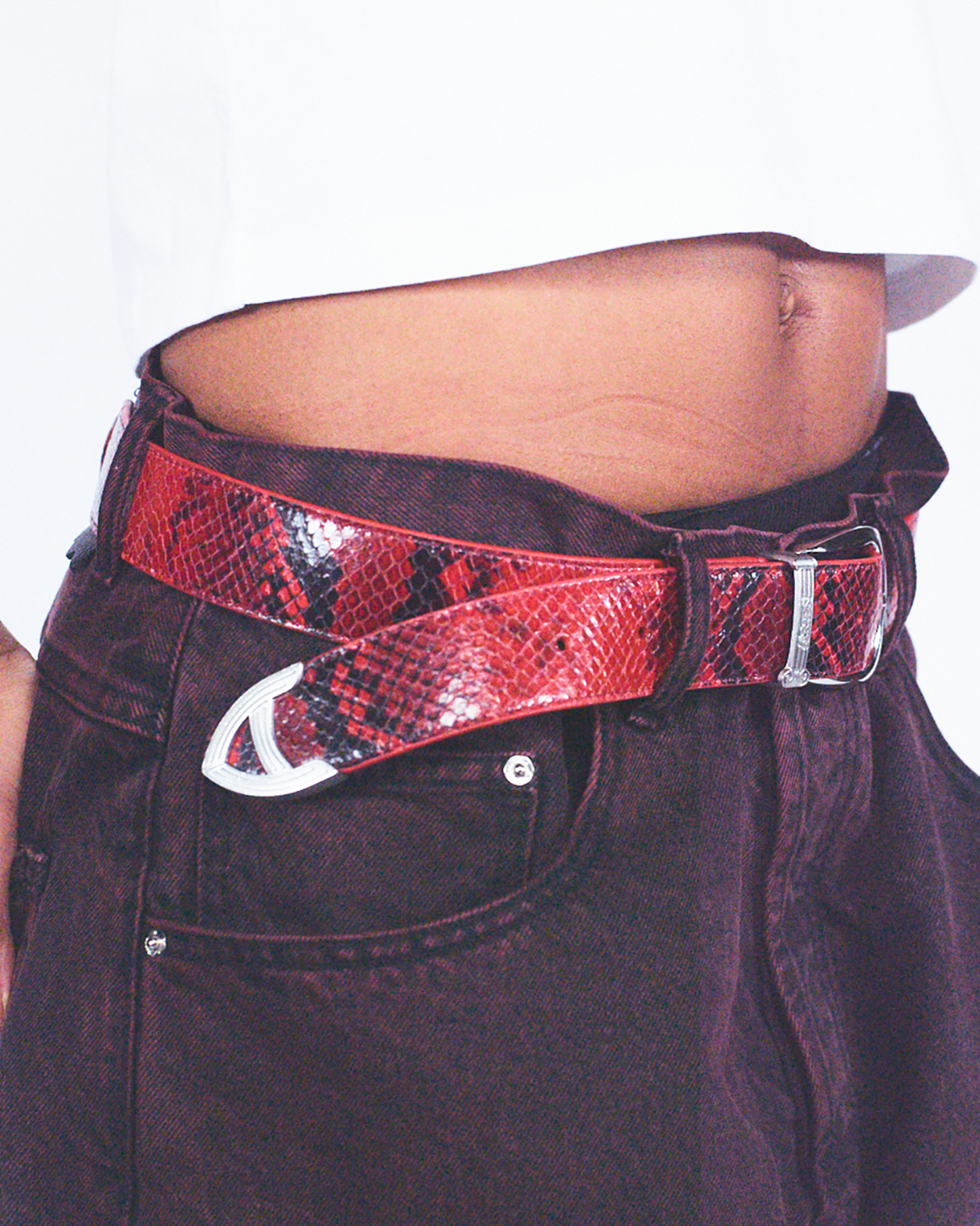 Snake Print Leather Mazzo Belt