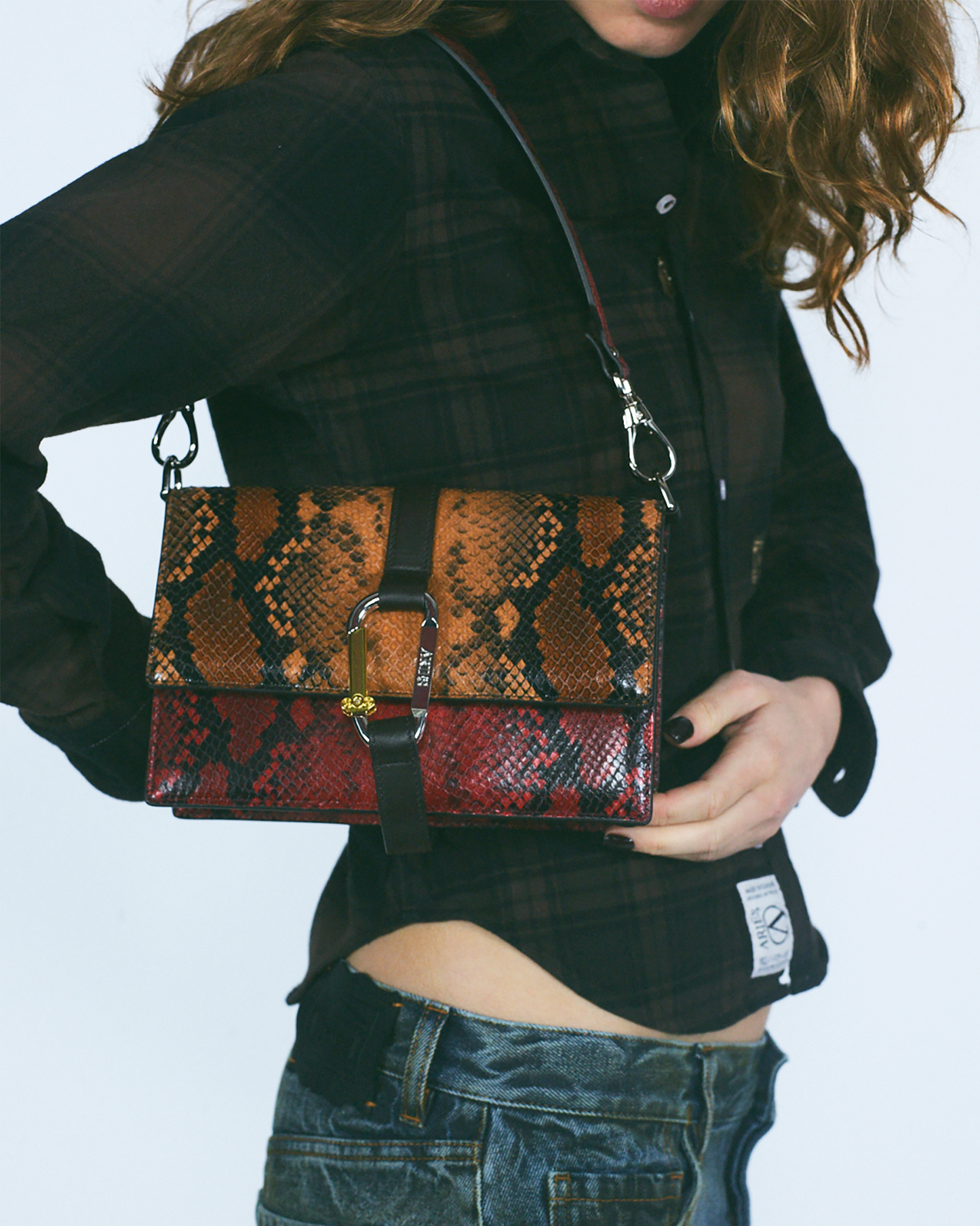 Patchwork Snake Print Leather Kasper Bag
