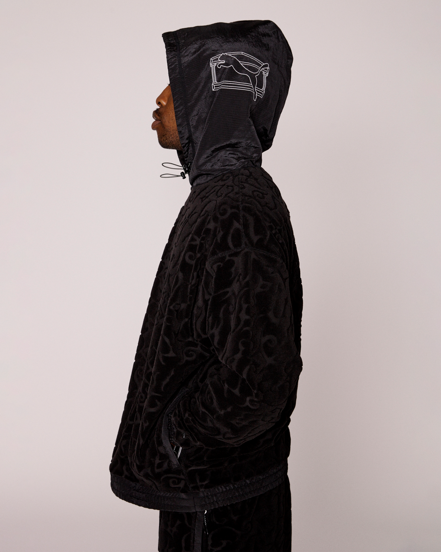 puma x aries tribal jacquard towelling hoodie