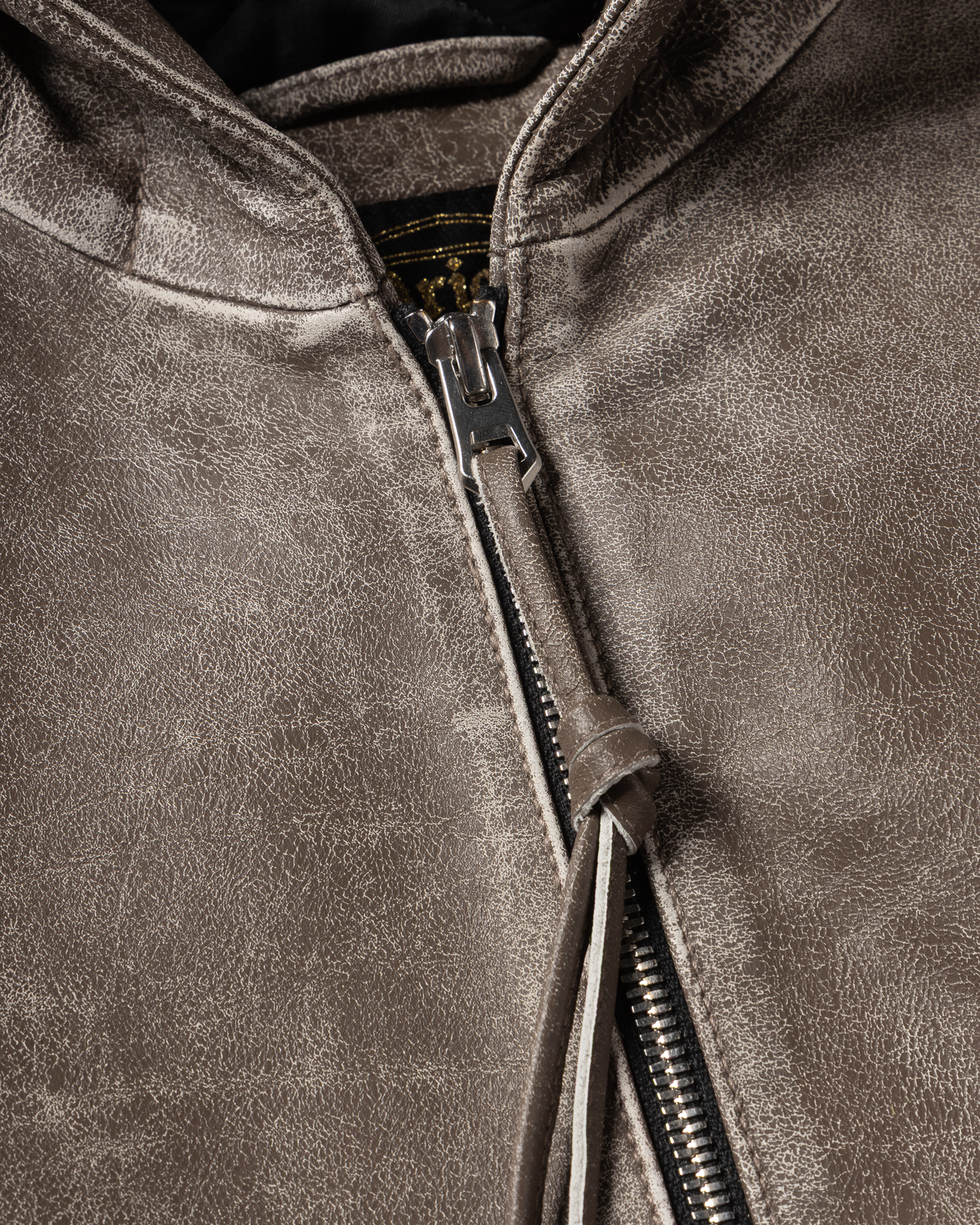 Distressed Leather Hooded Bomber Jacket