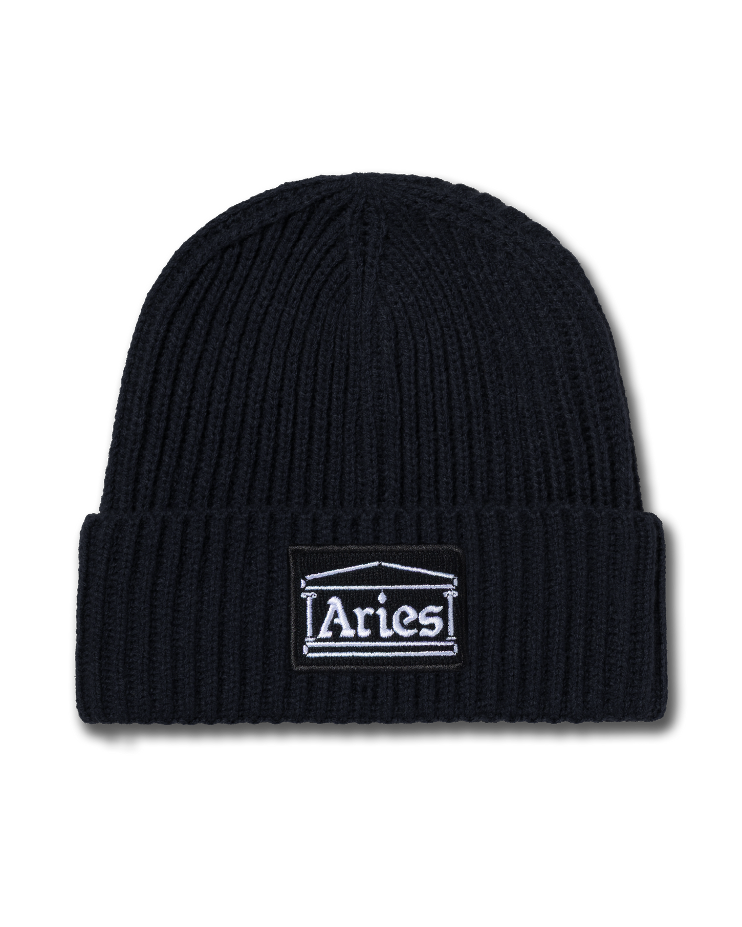 Temple Patch Rib Knit Beanie