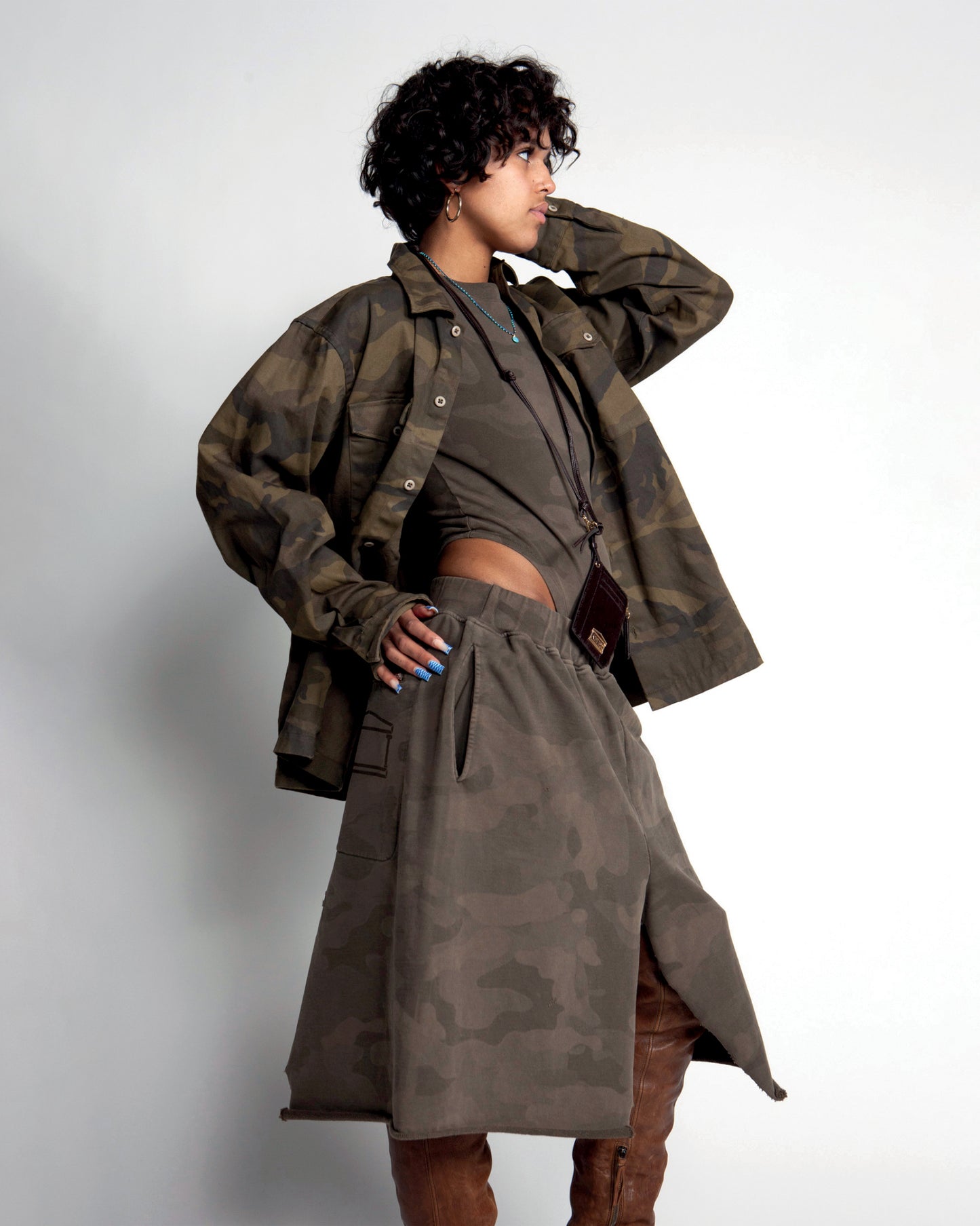 Deconstructed Aged Camo Sweatskirt