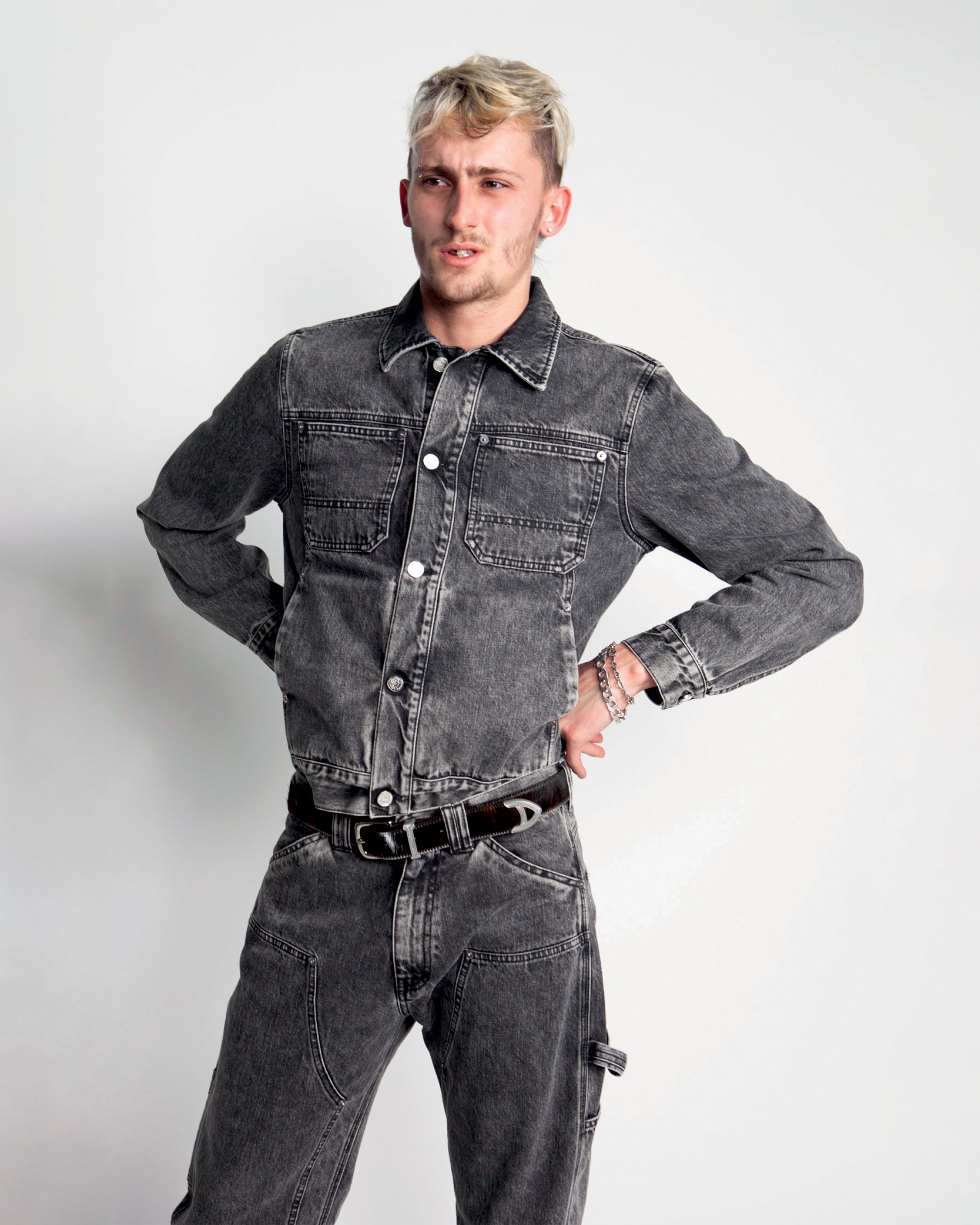 Acid Wash Denim Work Jacket Black Aries Acid Wash Denim Work Jacket Black Aries