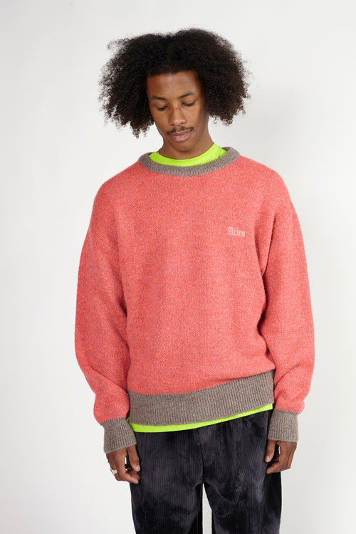 Brushed Mohair Crew Neck Knit Pink